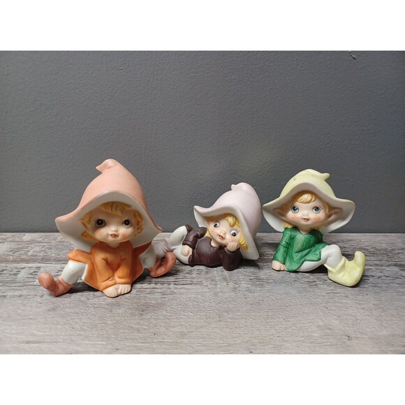 Homco Pixie Elf Elves Set of 3 Figurines Porcelain Vintage #5213 - Picture 1 of 3